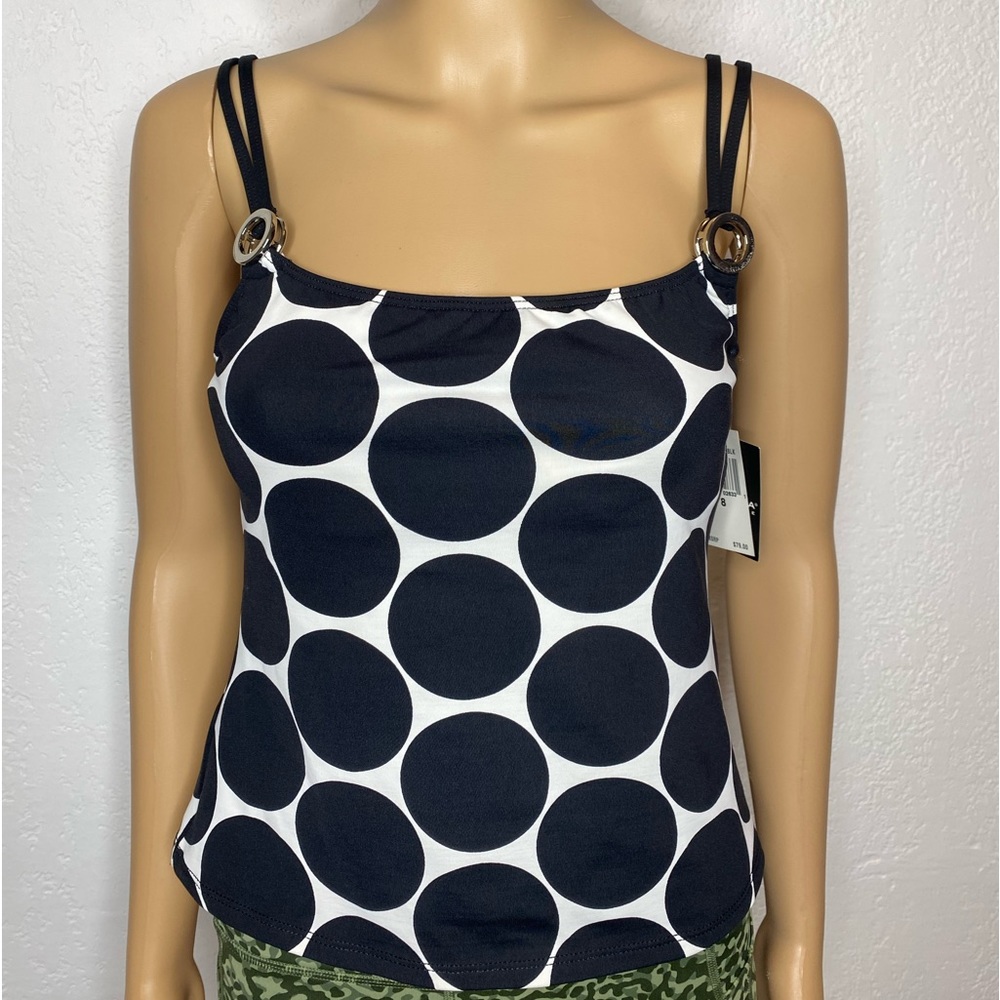 🆕 LA BLANCA by Rod Beattie Tankini Swim Top Women’s Size 8 Polka Dot Black